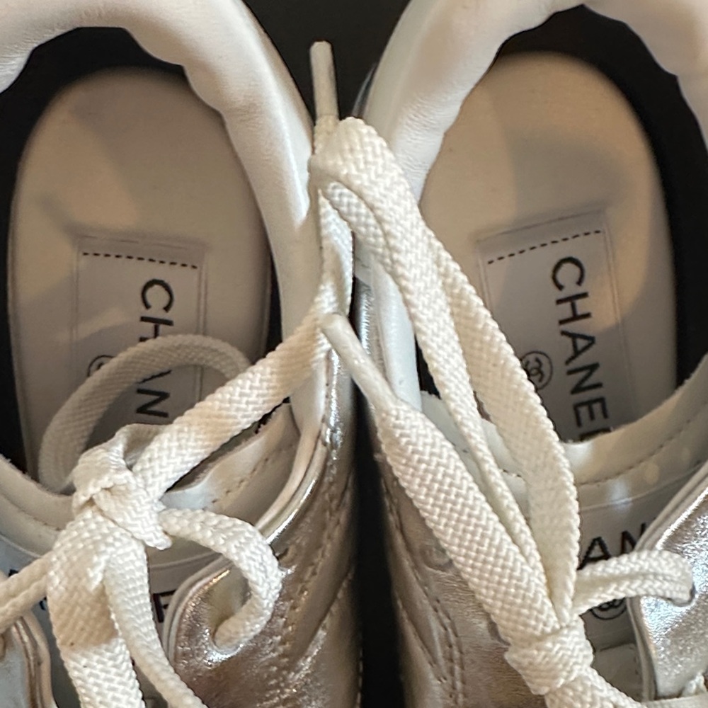 CHANEL Metallic Silver Quilted Sneakers - Picture 3 of 7